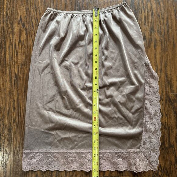 Vintage Flair Half Slip Skirt Side Slit Floral Lace Trim Beige Womens Size Large - Picture 4 of 9